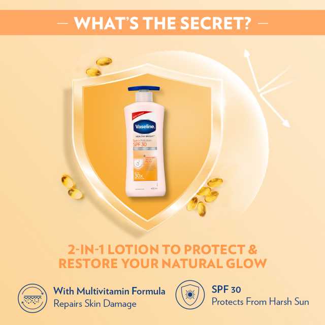 वैसलीन हैल्थी ब्राइट सन + पॉलुशन प्रोटेक्शन SPF 30 बॉडी लोशन 400 ml