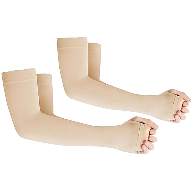 Polycotton Arm Sleeves for Men & Women (Beige, Set of 2)