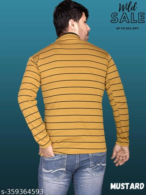 Woolen Striped Sweater for Men (Mustard, M)