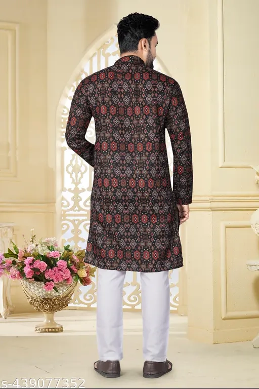 Cotton Ethnic Motif Kurta for Men (Multicolor, S)