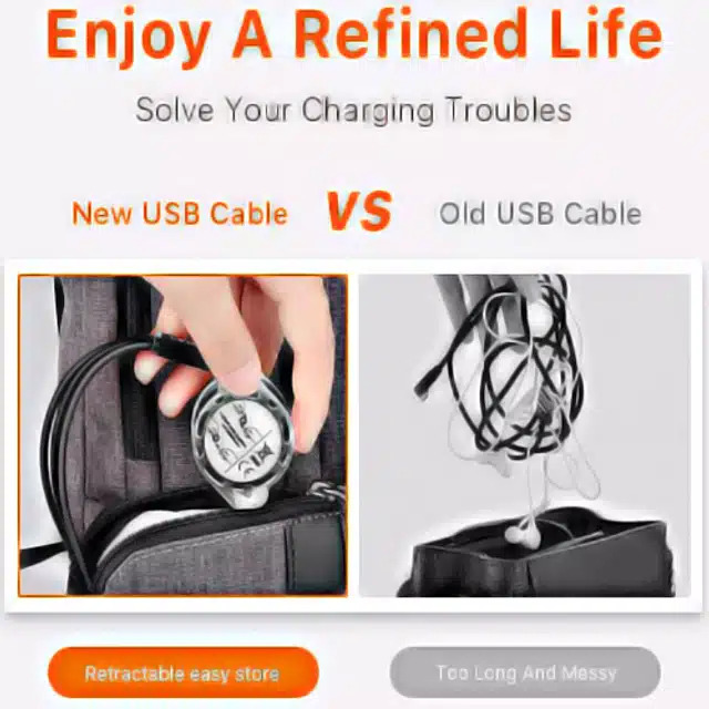 Fast Charging 3 in 1 USB Cable (Black, Pack of 2)