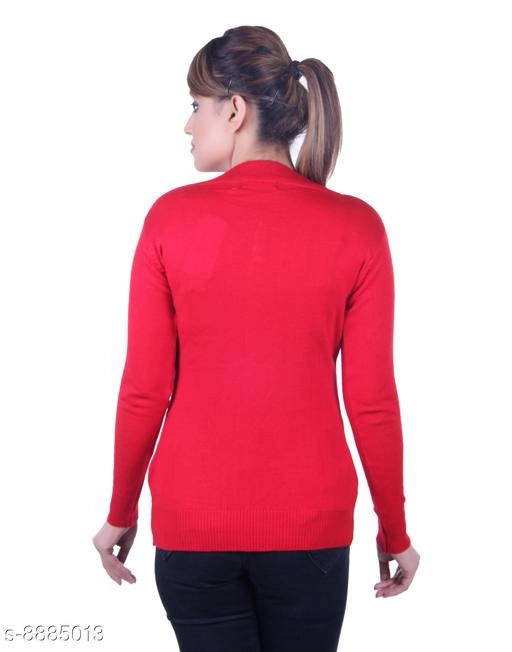 Acrylic Solid Sweater for Women (Red, M)