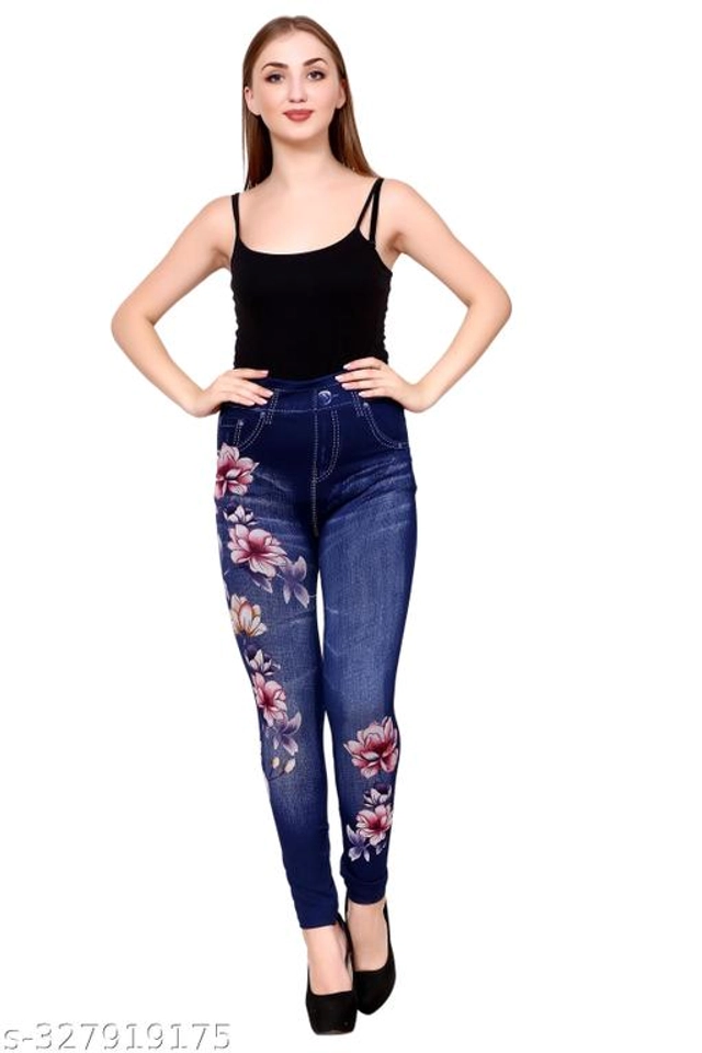 Cotton Blend Dyed Jeggings for Women (Blue, Free Size)