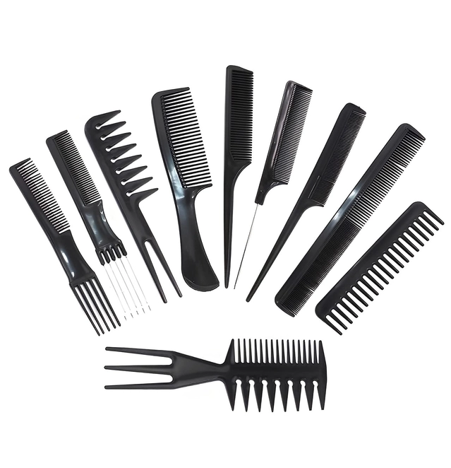 Professional Hair Cutting & Styling Combs Set (Black, Set of 10)