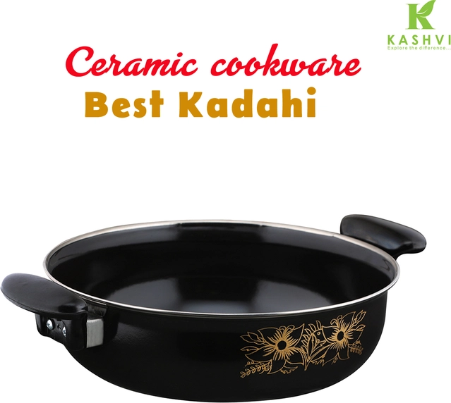 Cast Iron Kadai (Black, 28 cm)