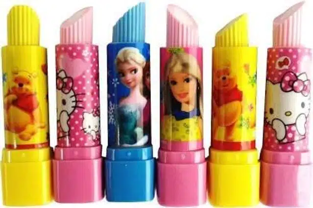 Kids Lipstick Shaped Eraser (Multicolor, Pack of 6)