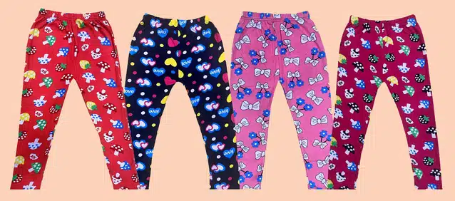 Fleece Printed Tights for Girls (Pack of 4) (Multicolor, 3-4 Years)