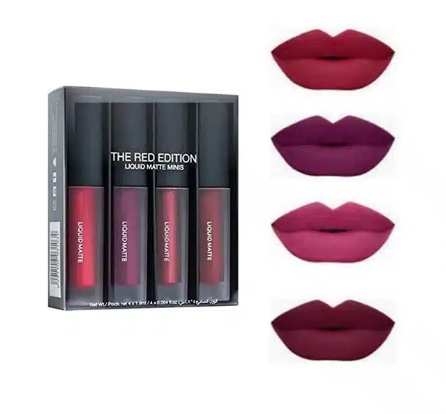 Liquid Matte Lipstick Red Edition (Pack of 4) (The Red Edition, 20 ml) (SE-04)