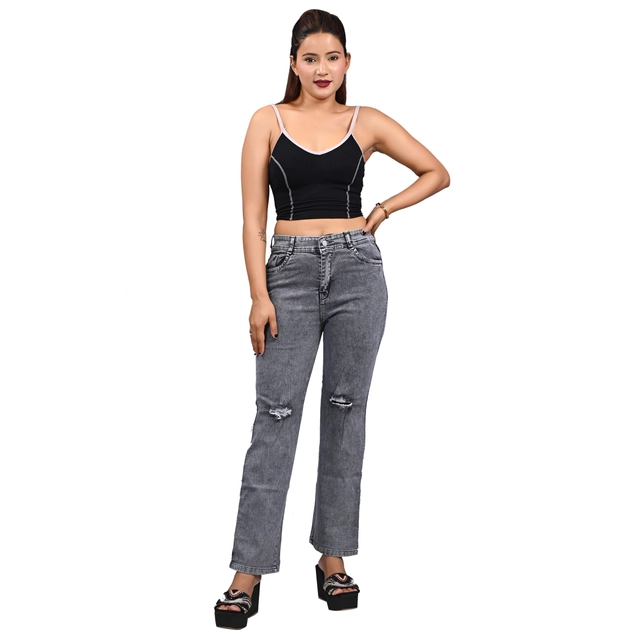 Denim Mid Rise Jeans for Women (Grey, 28)