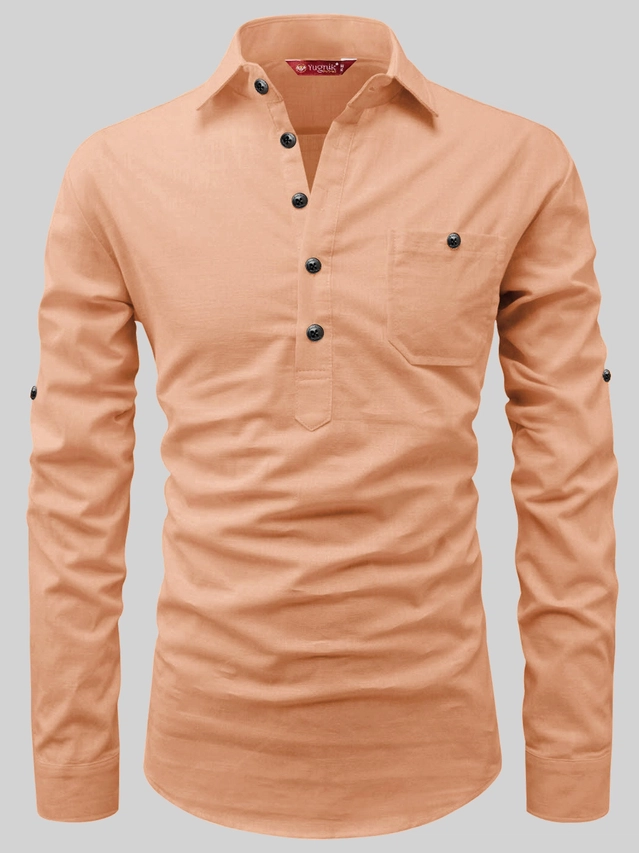 Cotton Solid Kurta for Men (Orange, S)