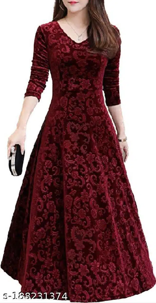 Stylish Gown for Women (Maroon, S)