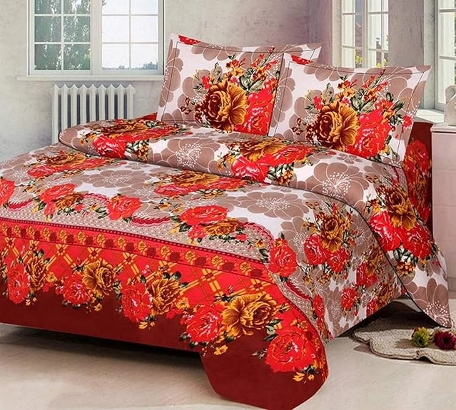 Cotton Double Floral Flat 144 TC Bedsheet (Pack of 1, Red)