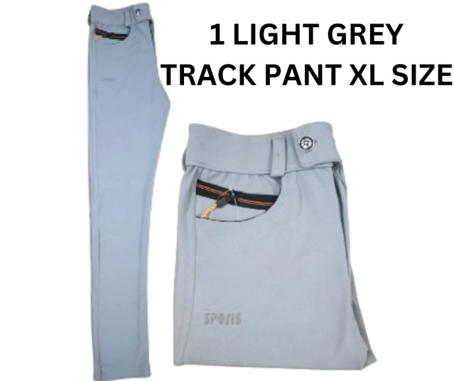 Linen Slim Fit Trackpants for Men (Light Grey, XL)