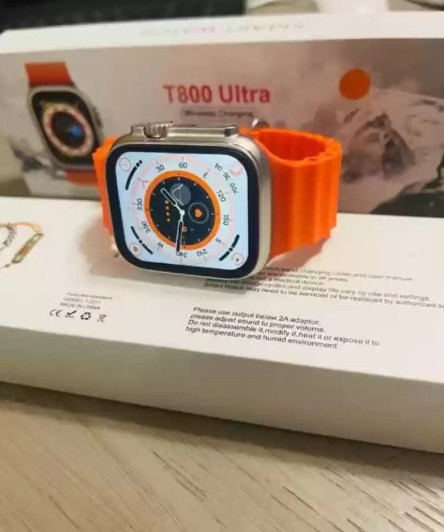 Silicone T800 Ultra Smartwatch for Men & Women (Orange)