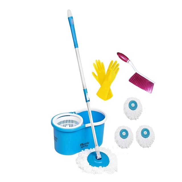 Mop Bucket Set with Cleaning Gloves & Brush with 3 Refills (Multicolor, Set of 1)