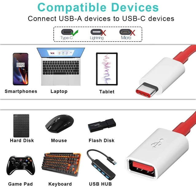 Plastic USB 3.0 to Type C OTG Data Cable (White & Red)