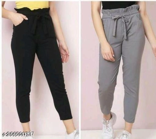 Cotton Blend Trouser for Women (Black & Grey, 28) (Pack of 2)