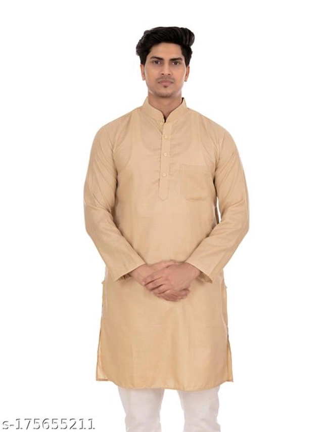 Cotton Blend Kurta for Men (Beige, S)