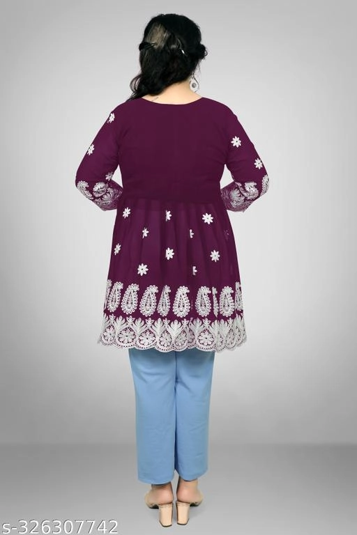 Georgette Chikankari Top for Women (Purple, XL)