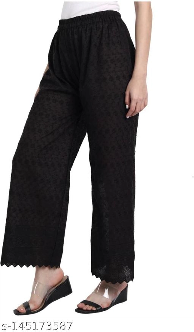 Cotton Palazzos for Women (Black, 30)