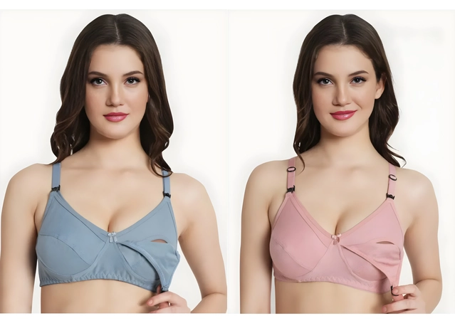 Cotton Blend Solid Non Padded Feeding Bras for Women (Multicolor, 30C) (Pack of 2)