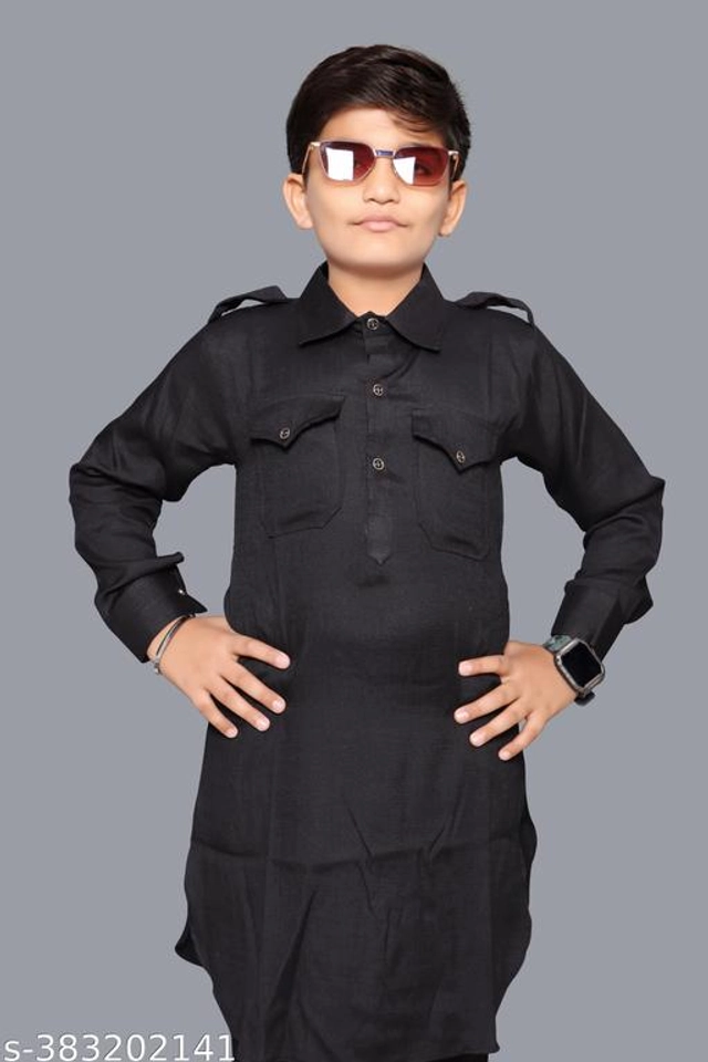 Cotton Kurta Sets for Boys (2-3 Years, Black)