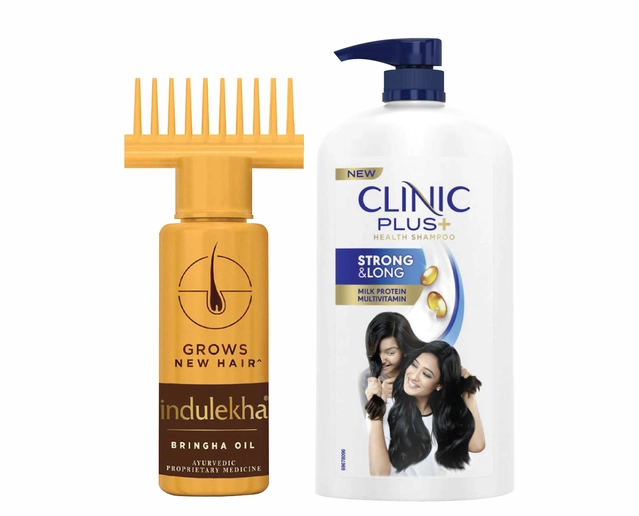 Combo of Indulekha Bhringha Herbal Hair Oil (100 ml) & Clinic Plus Strong and Long Shampoo (1000 ml) (Set of 2)