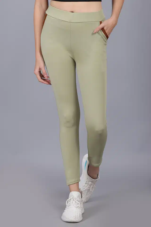 Polyester Solid Tights for Women (Light Green, 28)