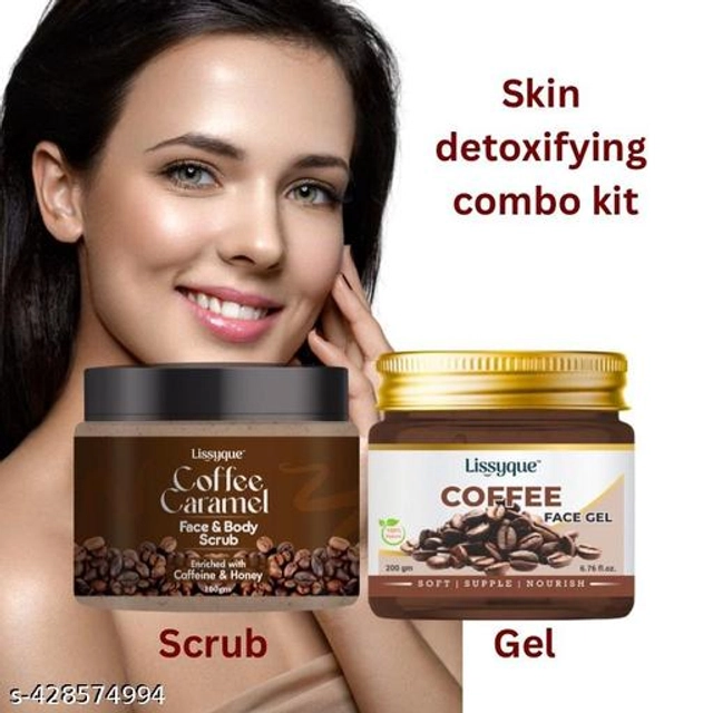  Lissyque Coffee Face & body scrub (100 gm) & face & body gel Potential with coffee: Achieve a Refreshed, Rejuvenated Look with Coffee scrub and gel, remove dead skin and hydrate skin faster Combo kit- 300ml