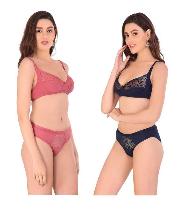 Cotton Blend Solid Non Padded Lingerie Set for Women (Multicolor, 30) (Pack of 2)