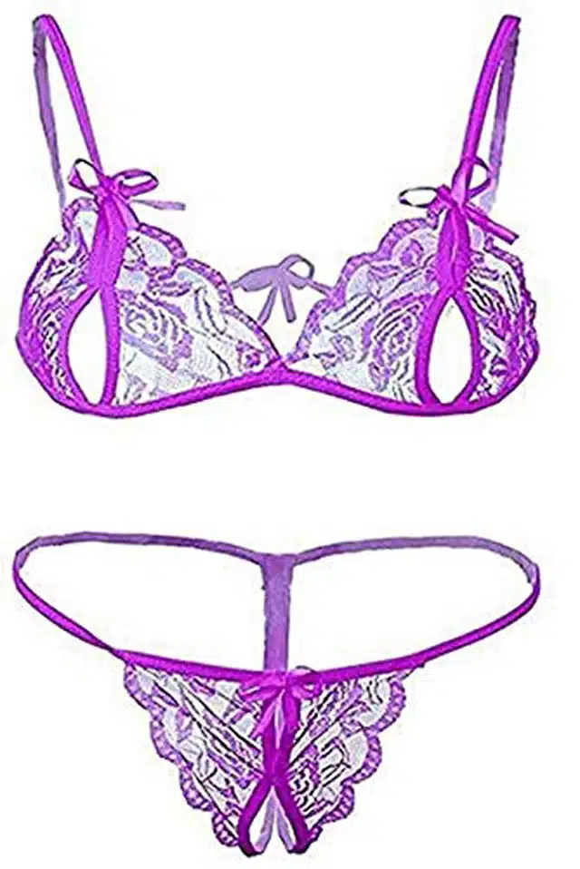 Women's Bra and Panty Set (Purple, Free Size) (Set of 1) (F-1258)