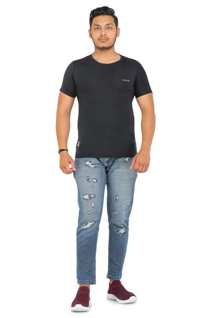 Fosty Men's Cotton Stylish T-Shirts (Black, S) (ADE-313)