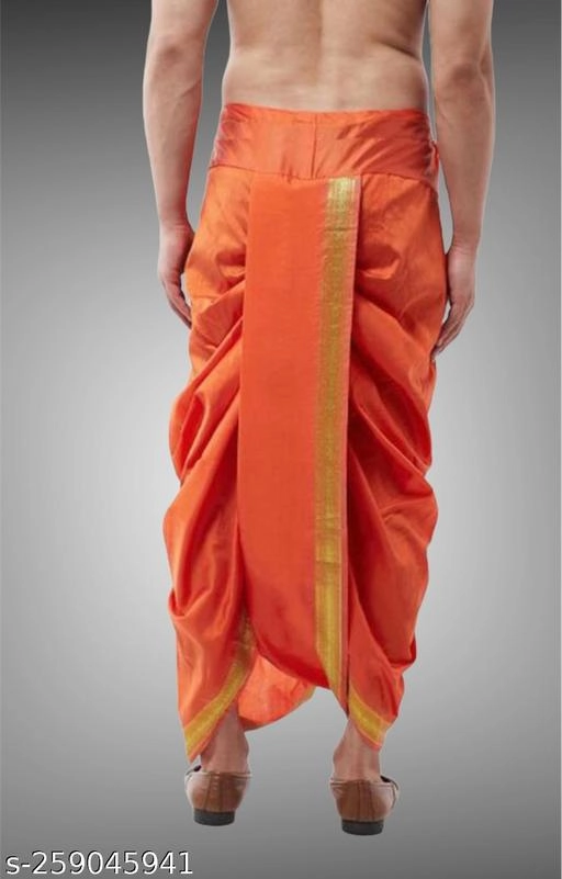 Cotton Silk Solid Dhoti for Boys (Free Size, Orange)