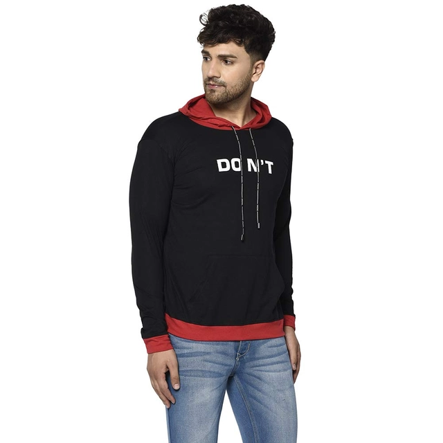 Cotton Blend Graphic Hoodie for Men (Black, M)