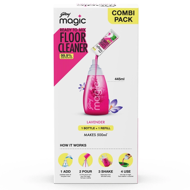 Godrej Magic Ready To Mix Floor Cleaner - Lavender, 1 Pc (Bottle+Refill)