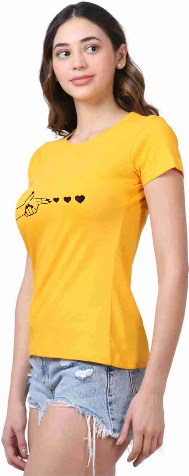 Round Neck Printed T-Shirt for Women (Yellow, S)