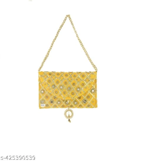 Canvas & Leather Clutch for Women (Yellow)