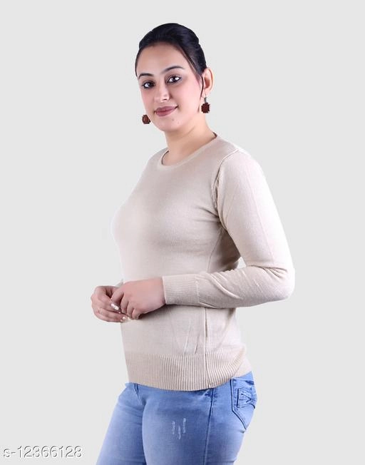 Acrylic Solid Sweater for Women (Cream, M)