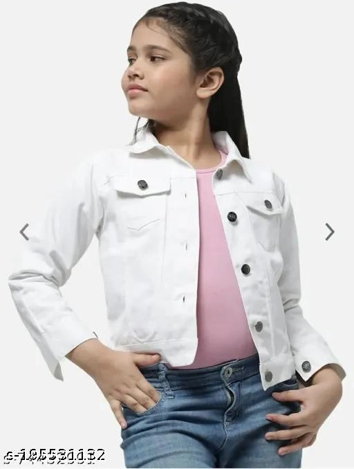 Denim Jacket for Girls (White, 5-6 Years)