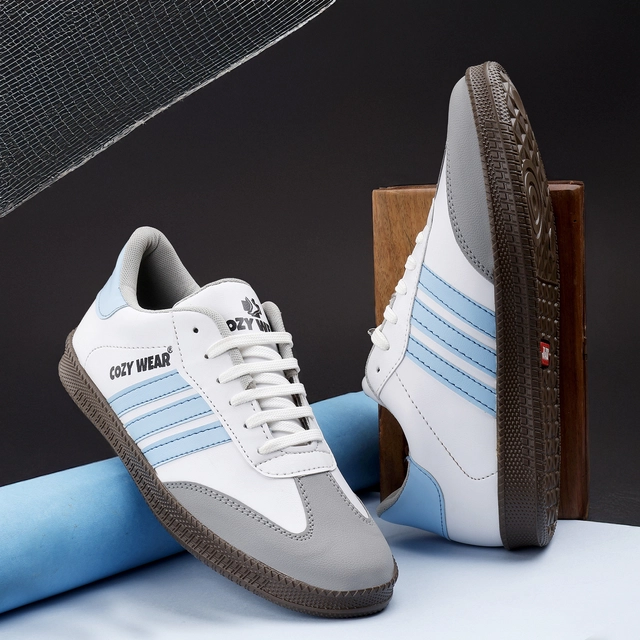 Sneakers for Men (White & Sky Blue, 6)