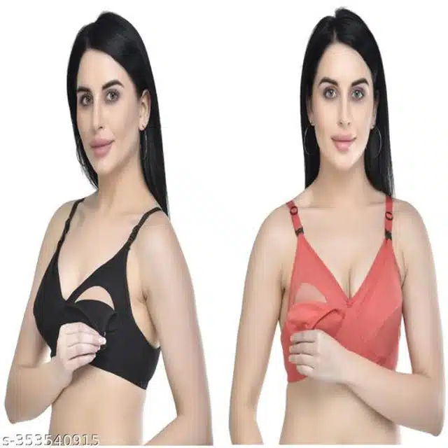 Polycotton Feeding Bra for Women (Assorted, 32C) (Pack of 2)