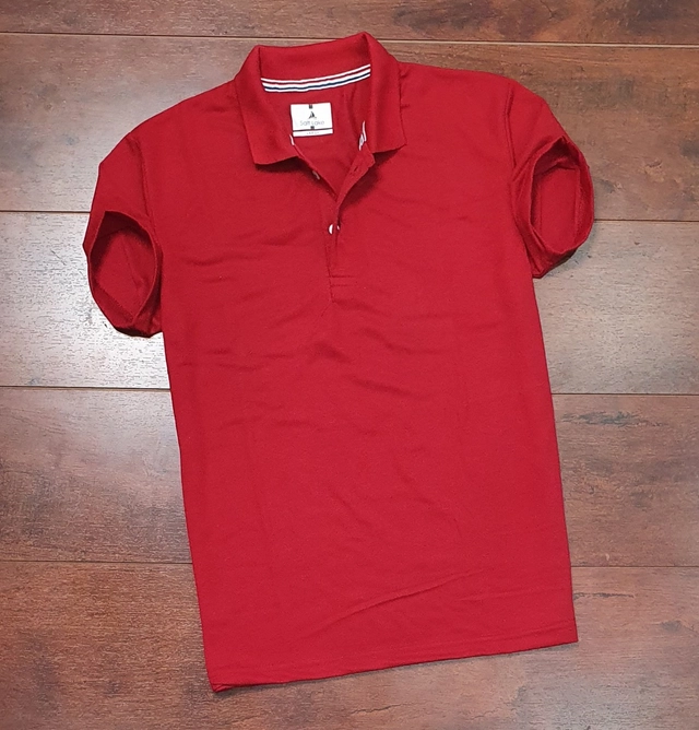 Polo Neck Solid T-Shirt for Men (Red, M)