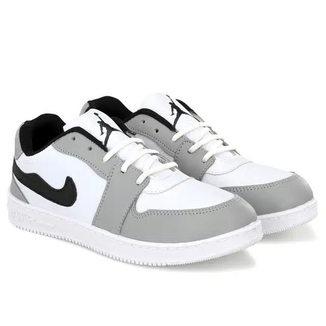 Stylish Lightweight Casual Shoes for Men (White & Grey, 10) (AE-660)
