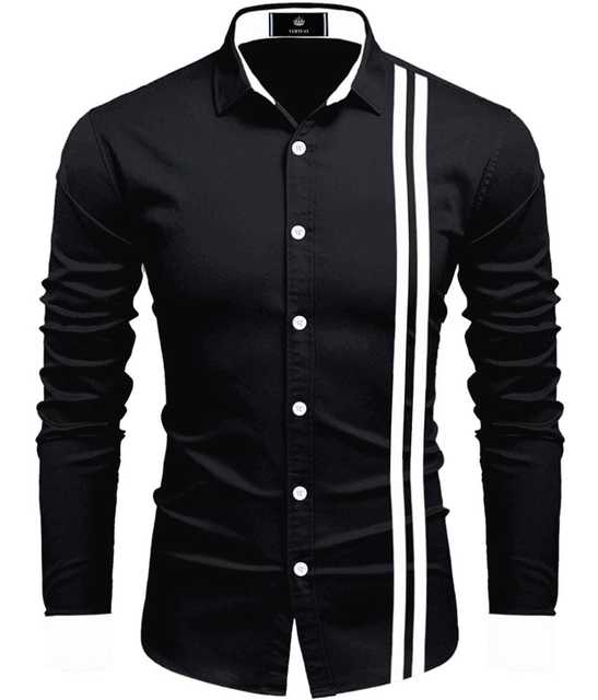Vertusy Cotton Men Solid Shirt (Black, XXL) (V-23)