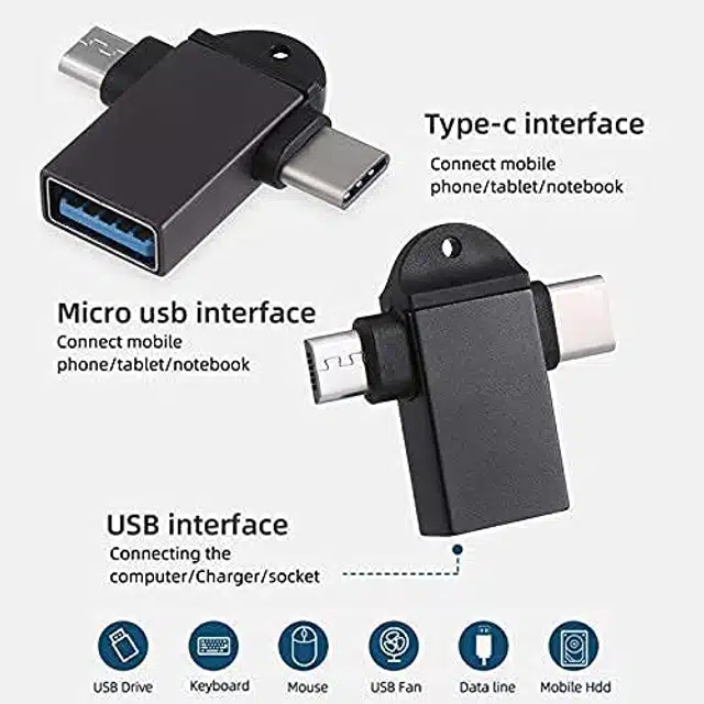 USB 3.0 Female to Micro-USB Male & Type-C Male OTG Adapter (Black)