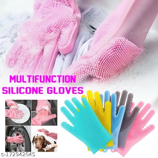 Silicone Kitchen Cleaning Gloves (Multicolor, Set of 1)