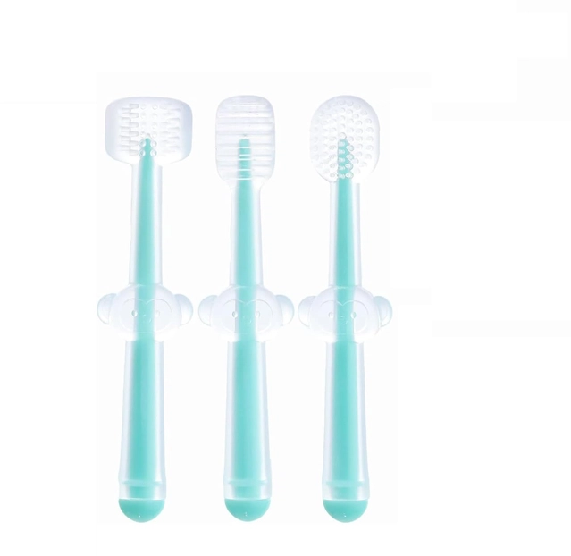 Silicone 3-Step Toothbrush for Kids (Green, Set of 1)