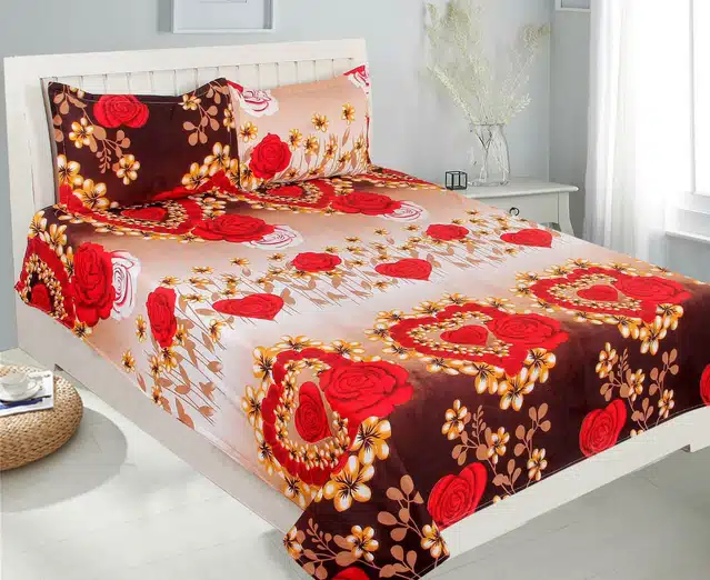 Printed Double Bedsheet with 2 Pillow Covers (Multicolor, 215x220 cm)