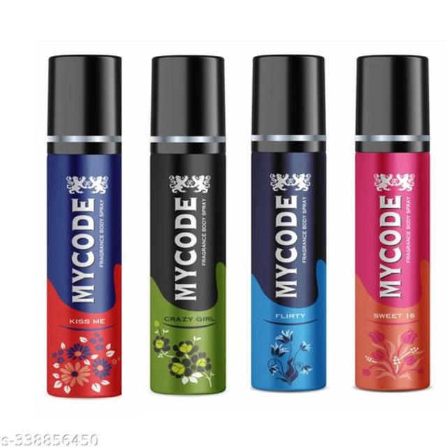 Combo of MYCODE Kiss Me, Crazy Girl, Sweet 16 & Flirty Fragrance Body Spray for Men (100 ml, Pack of 4)