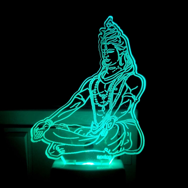 BrodLog Mahadev 3D Optical Illusion Acrylic Night Lamp, 7 Colors RGB Auto Gradual Changing LED Plug and Play Night Light, Office Light, Best for Gift, (Multicolour, Pack of 1)